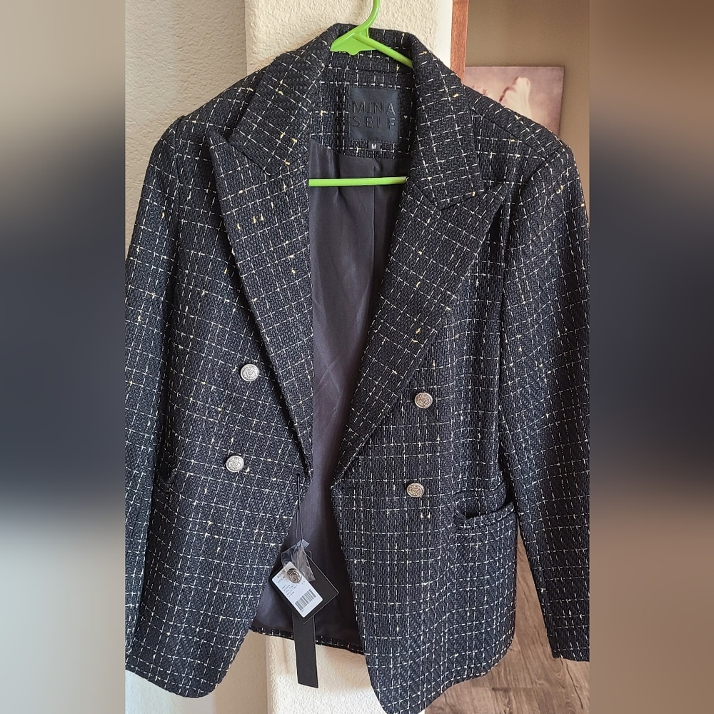 White & Gold Checkered Blazer